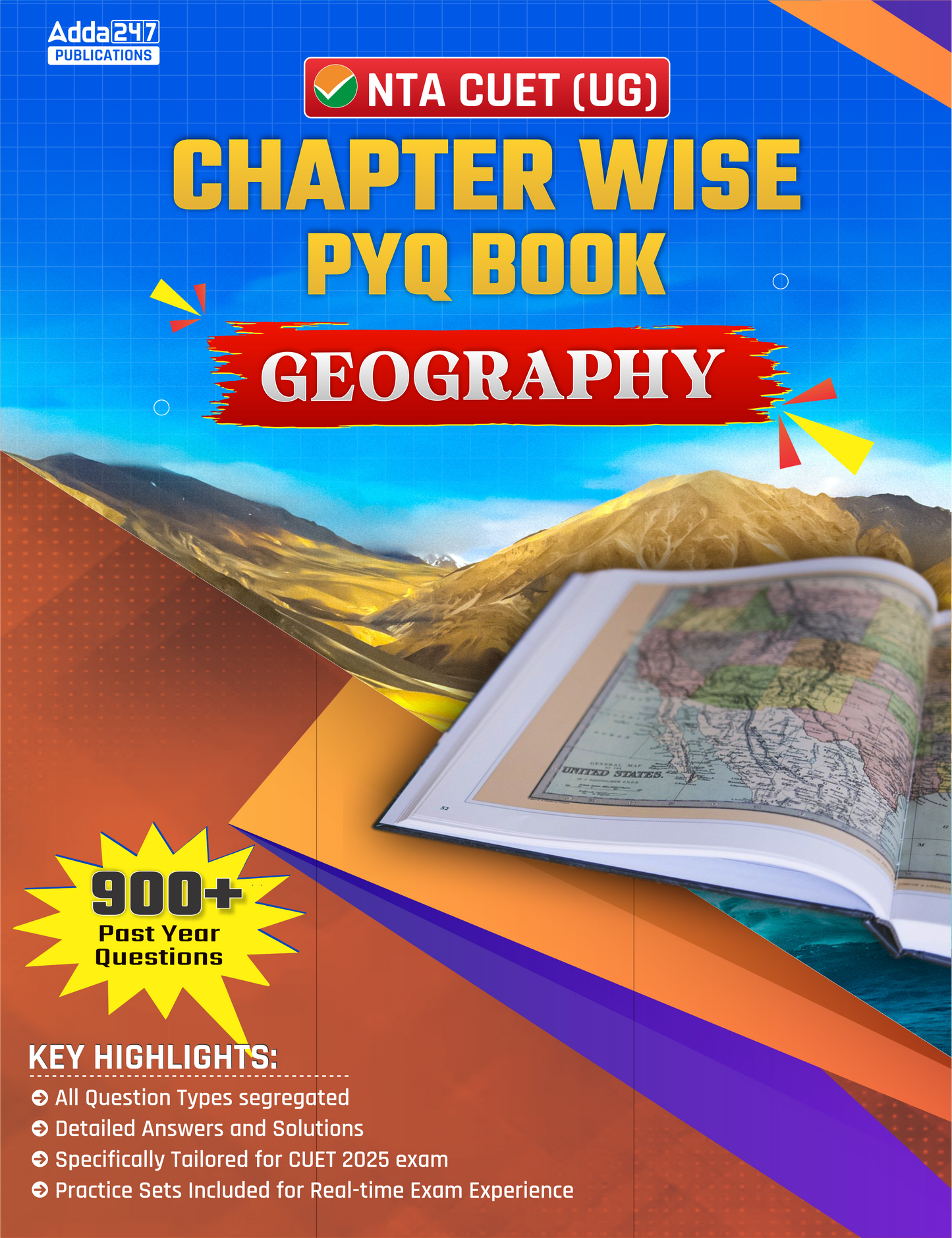 NTA CUET UG 2026 Geography Chapterwise PYQ 900+ Past Year Questions & Practice Sets Book (English Printed Edition) By Adda247