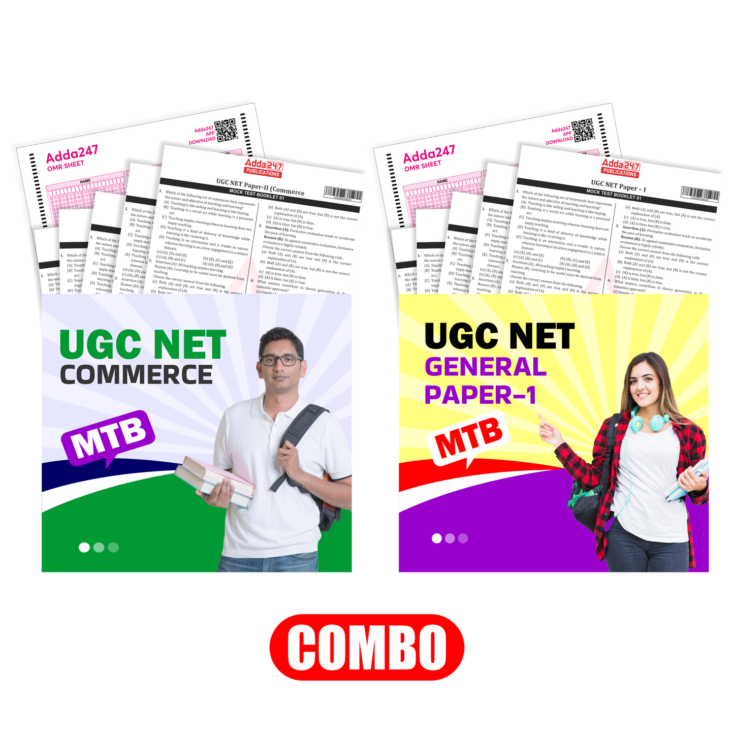 Set 0f 2 NTA UGC NET/JRF/SET Paper 1 Teaching and Research Aptitude & Commerce Paper - II Mock Test 2025|Includes latest December 2023 Papers With 20 Practice OMR Sheet (English Printed Edition) By Adda247