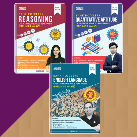 Set of 3 Bank PO & Clerk Reasoning & Quantitative Aptitude & English Language Chapterwise Previous Year Papers Books For IBPS|SBI|RBI|RRB|SEBI|NABARD|Other Banks & Insurance exams (English Printed Edition) By Adda 247