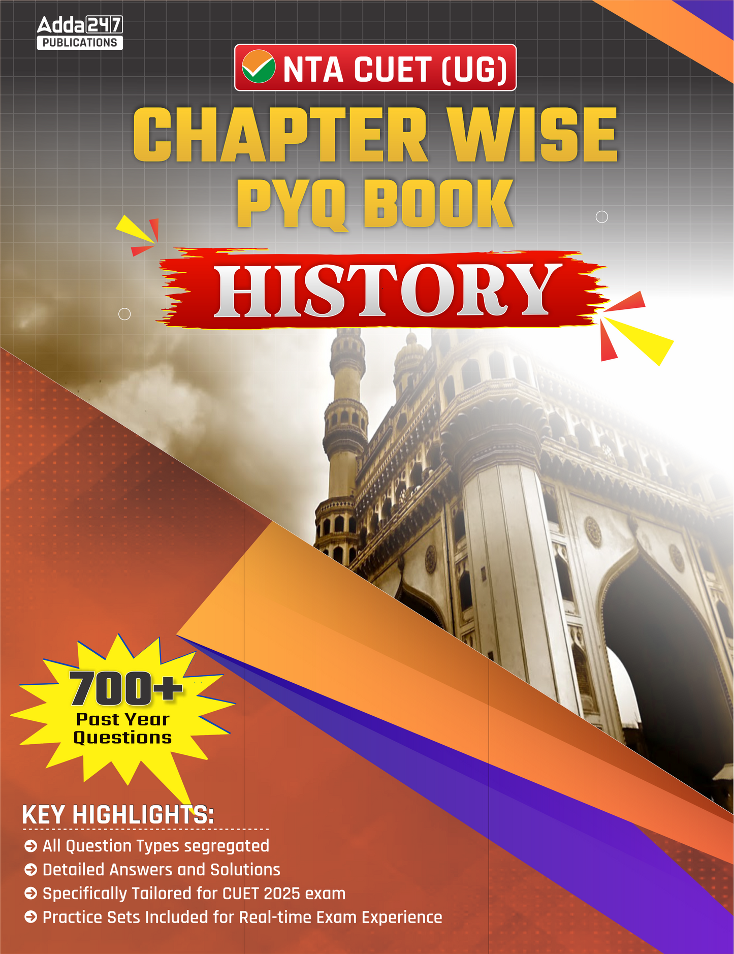 NTA CUET UG 2025 History Chapterwise PYQ 700+ Past Year Questions & Practice Sets Book (English Printed Edition) By Adda247