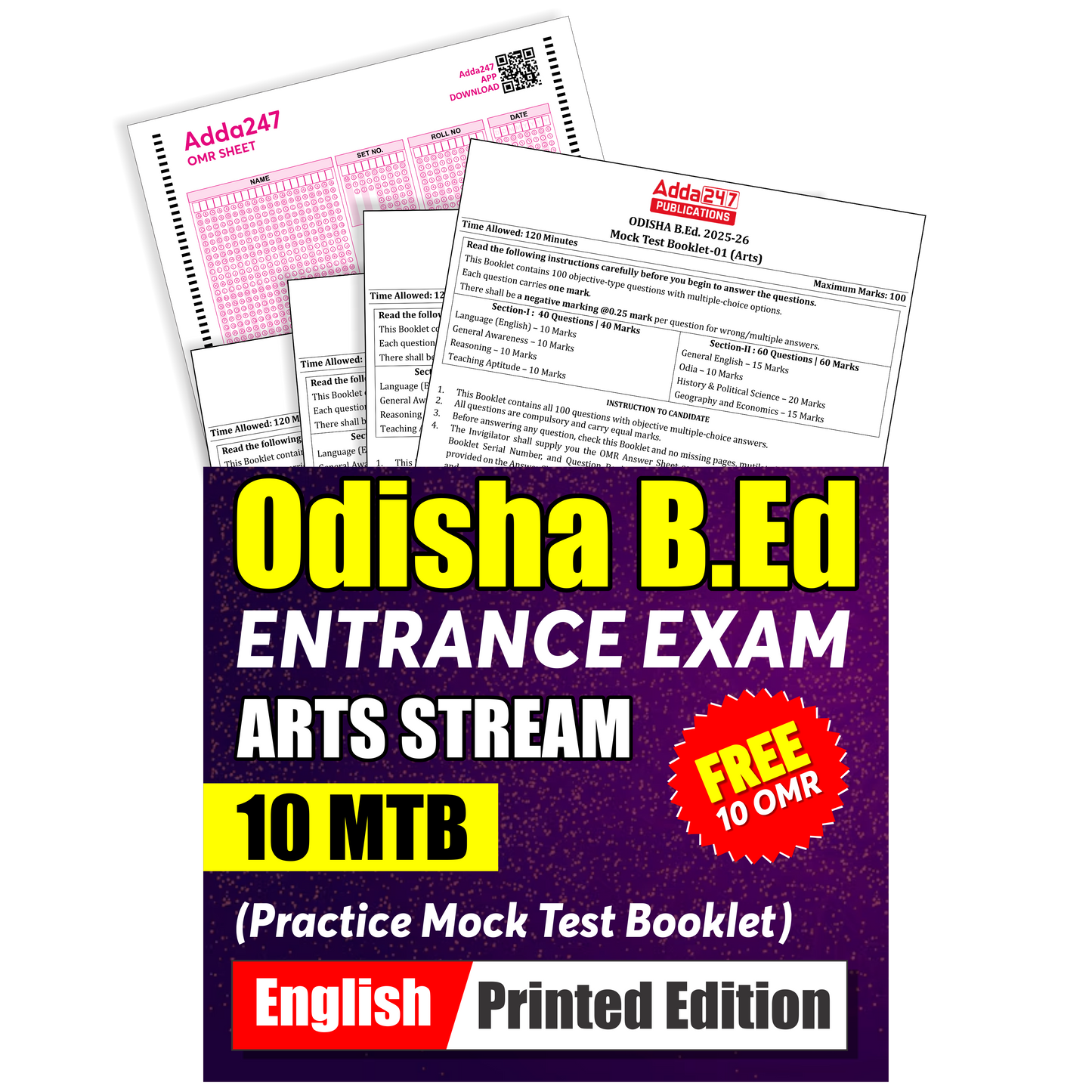 Odisha B.Ed. (Arts Stream) Entrance Exam 2025 |10 Practice Mock Test Booklet (English Printed Edition) by Adda247